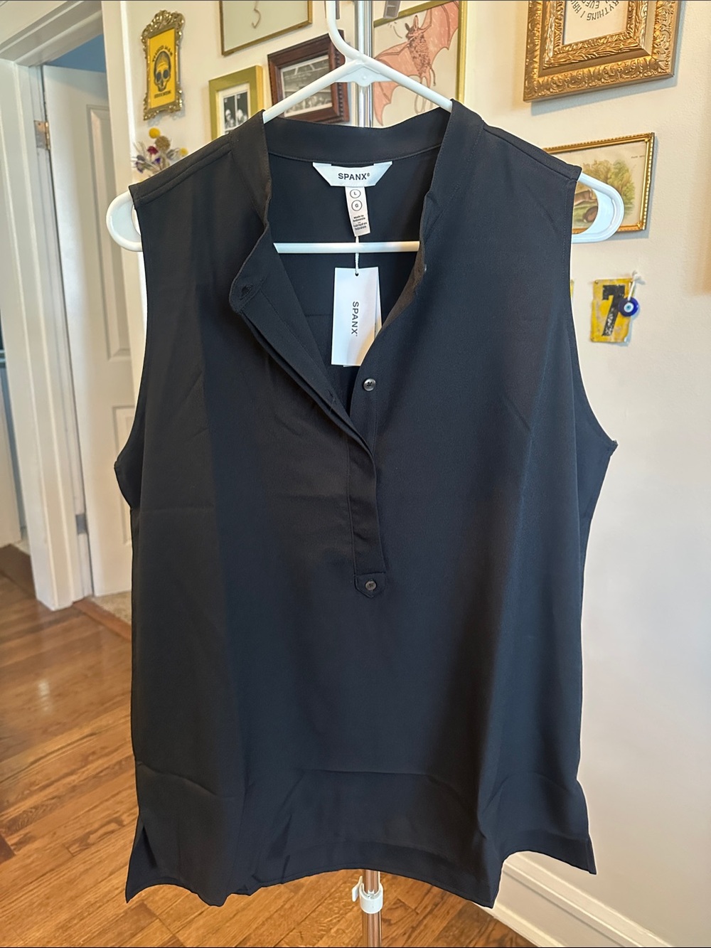 NWT SPANX Black Sleeveless V-Neck Blouse